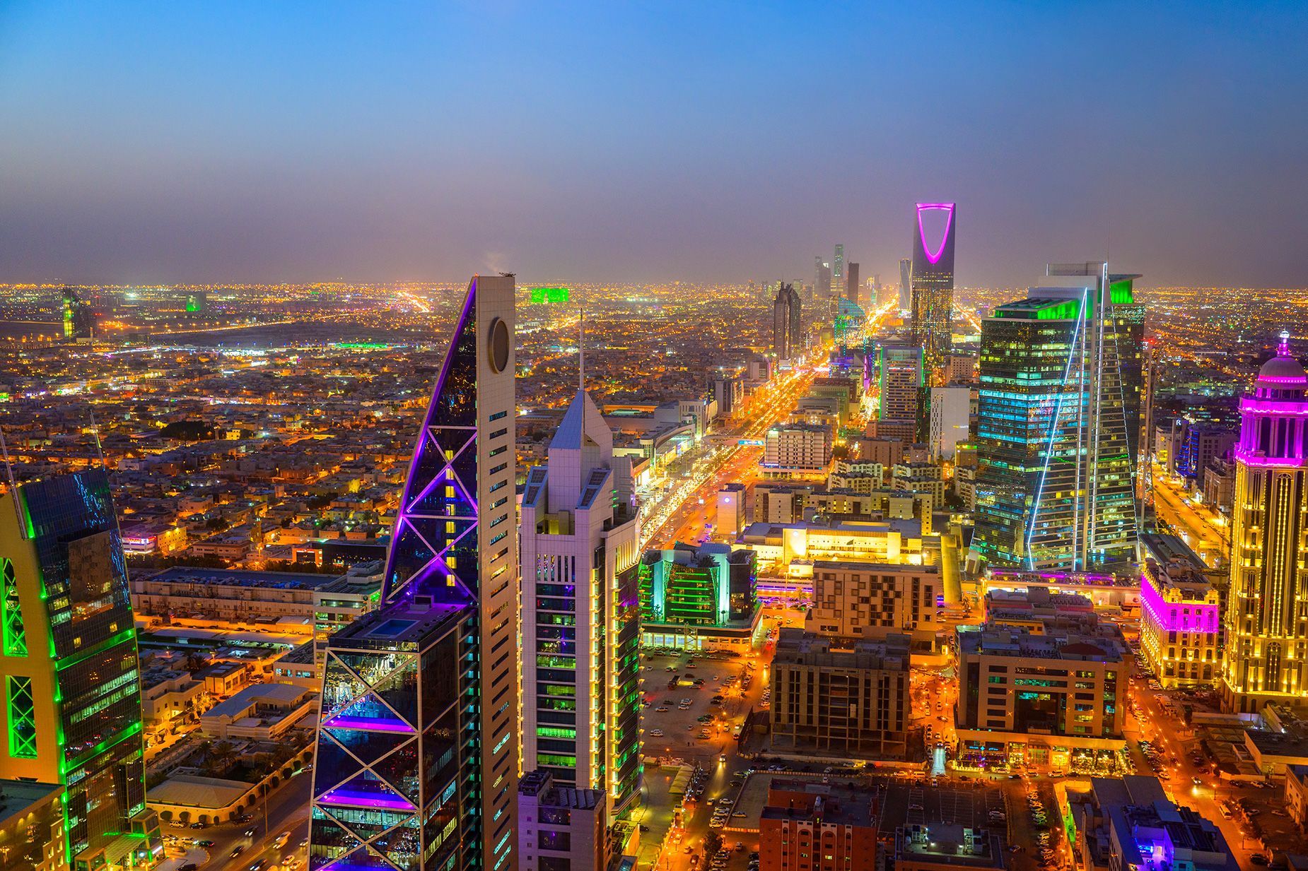 Skyline di Riyadh di notte